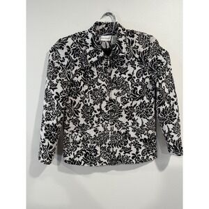 Alfred Dunner Women's Black White Floral Jacquard Blazer Jacket Size 8